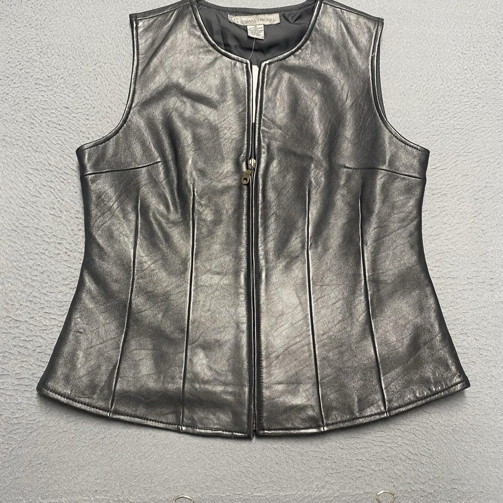 Chandler Hill Vest Womens Medium Black Lamb Nappa Leather Full Zip Lined Fitted